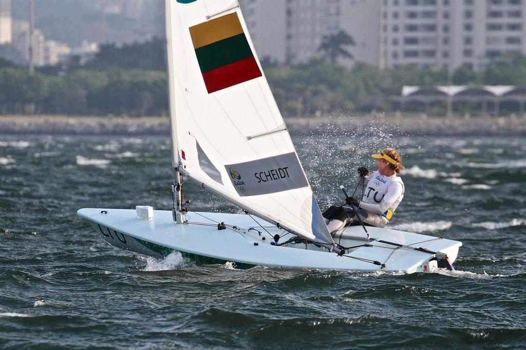 Gintare Scheidt (LTU) practicing in the squall ahead of the Laser Radial Medal Race © Richard Gladwell www.photosport.co.nz